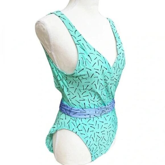 Vintage 1980s La Blanca Turquoise Blue One-Piece Swimsuit – Retro Bathing Suit - Picture 5 of 10